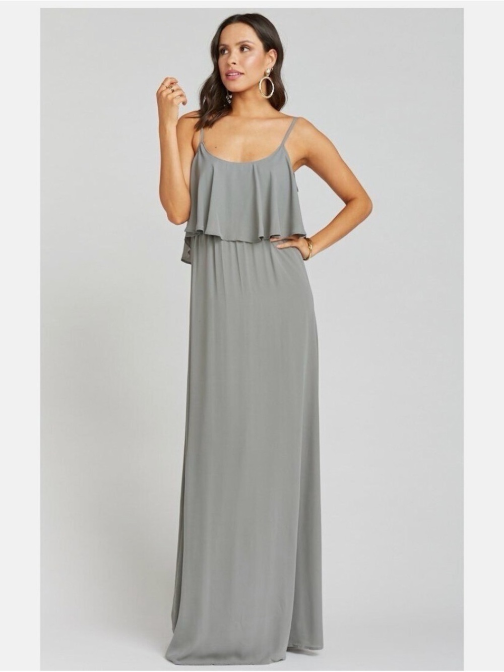 Show Me Your MuMu Caitlin Ruffle Maxi Dress in Charcoal Gray, Size Medium